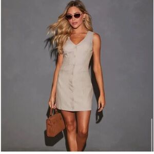 Vici Beige Button-Front Mini Dress